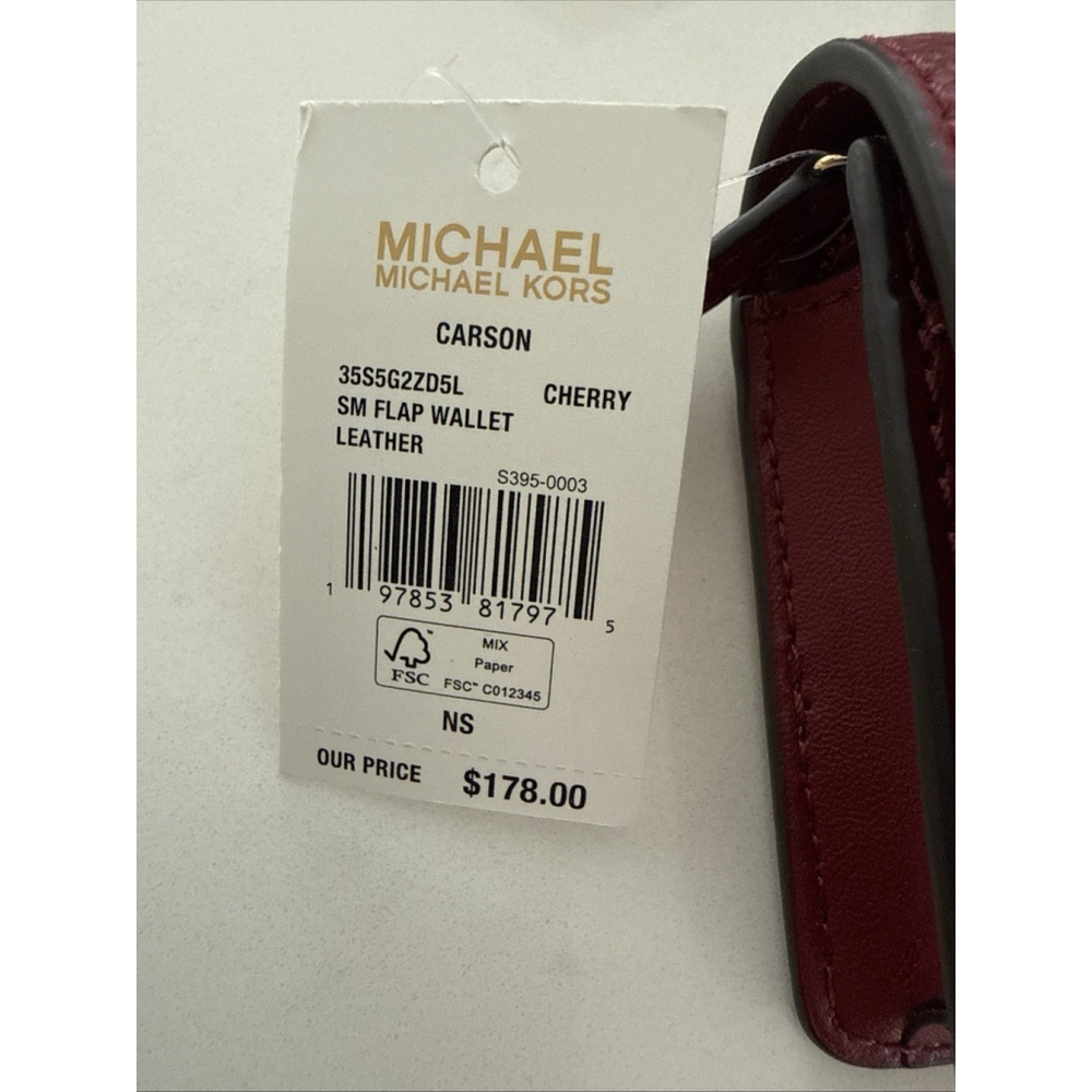 Michael Kors Carson Small Wallet Card Holder Cherry Pebble Leather NWT - Picture 4 of 6